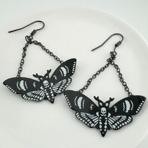 Vintage Gothic Death Moth Earrings Black White Dangle Emo Hannibal Dark